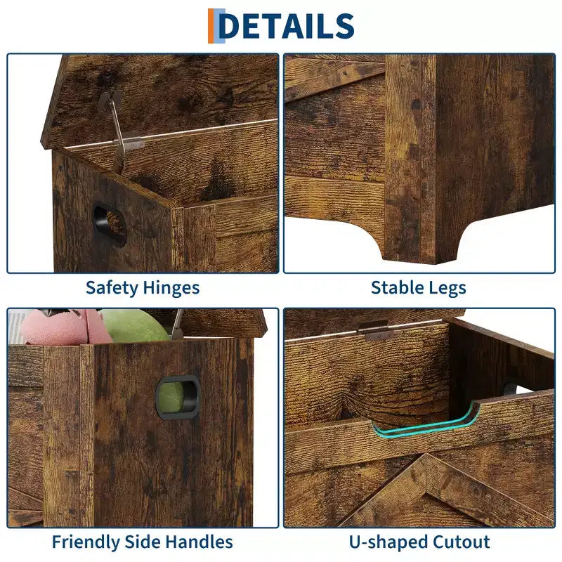 23,6 Banc de rangement en bois avec charnière de sécurité, grand coffre à jouets et coffre de rangement, organisateur facile à assembler pour entrée, salon et chambre à coucher