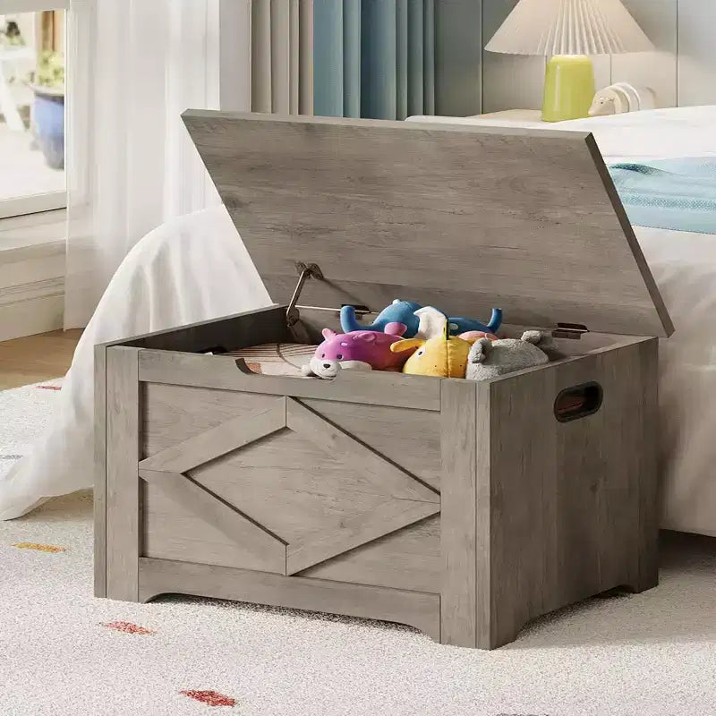 23.6 Wooden Storage Bench with Safety Hinge, Large Toy Chest & Storage Chest, Easy Assembly Entryway & Living Room Organizer for Bedroom