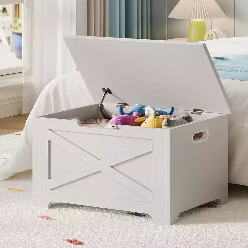 23.6 Wooden Storage Bench with Safety Hinge, Large Toy Chest & Storage Chest, Easy Assembly Entryway & Living Room Organizer for Bedroom