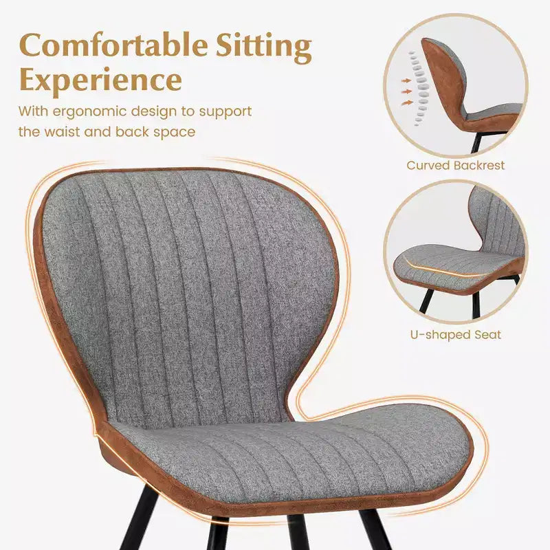 Lot de 2 chaises de salle à manger sans accoudoirs avec dossier incurvé, assise en forme de U et patins antidérapants