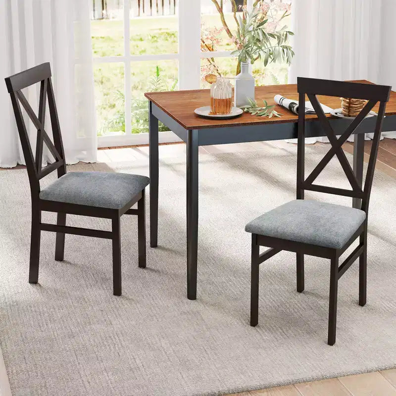 Lot de 2 chaises de salle à manger modernes avec cadre en bois d'hévéa et dossier ajouré pour cuisine