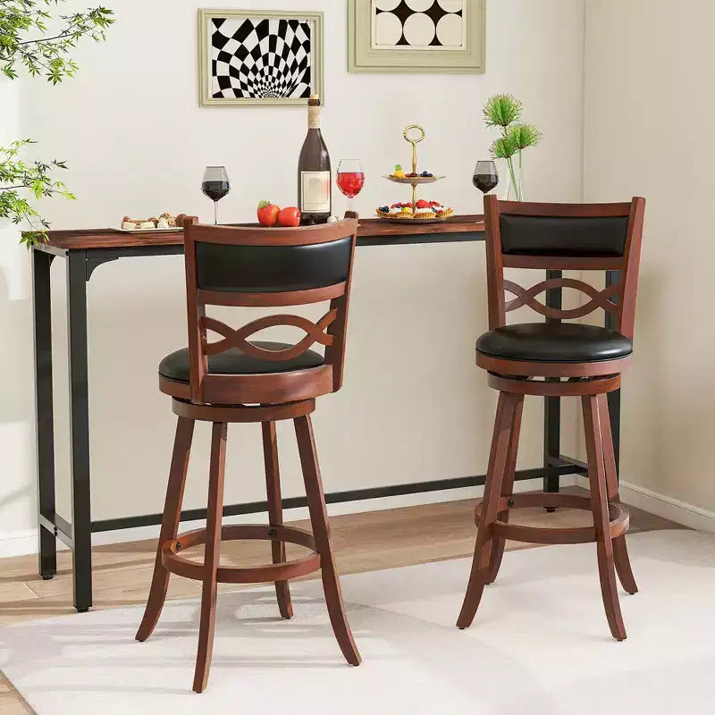29 Tabourets de bar hauteur ensemble de 2 avec structure en bois d'hévéa et siège rembourré en similicuir