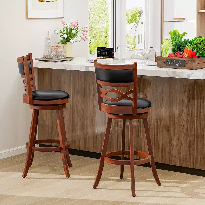 29 Tabourets de bar hauteur ensemble de 2 avec structure en bois d'hévéa et siège rembourré en similicuir