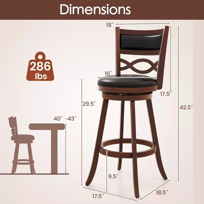 29 Tabourets de bar hauteur ensemble de 2 avec structure en bois d'hévéa et siège rembourré en similicuir