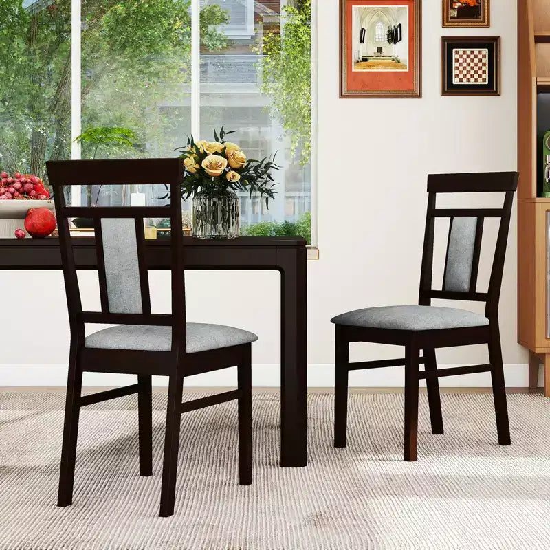 Ensemble de 4 chaises de salle à manger modernes avec assise et dossier rembourrés, pieds en bois d'hévéa