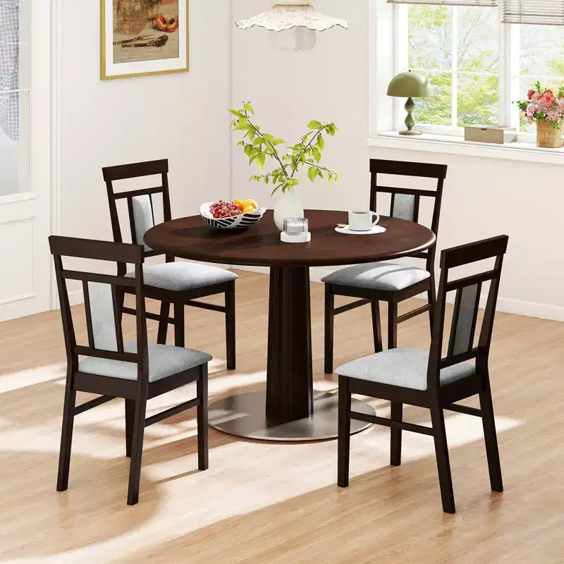 Ensemble de 4 chaises de salle à manger modernes avec assise et dossier rembourrés, pieds en bois d'hévéa