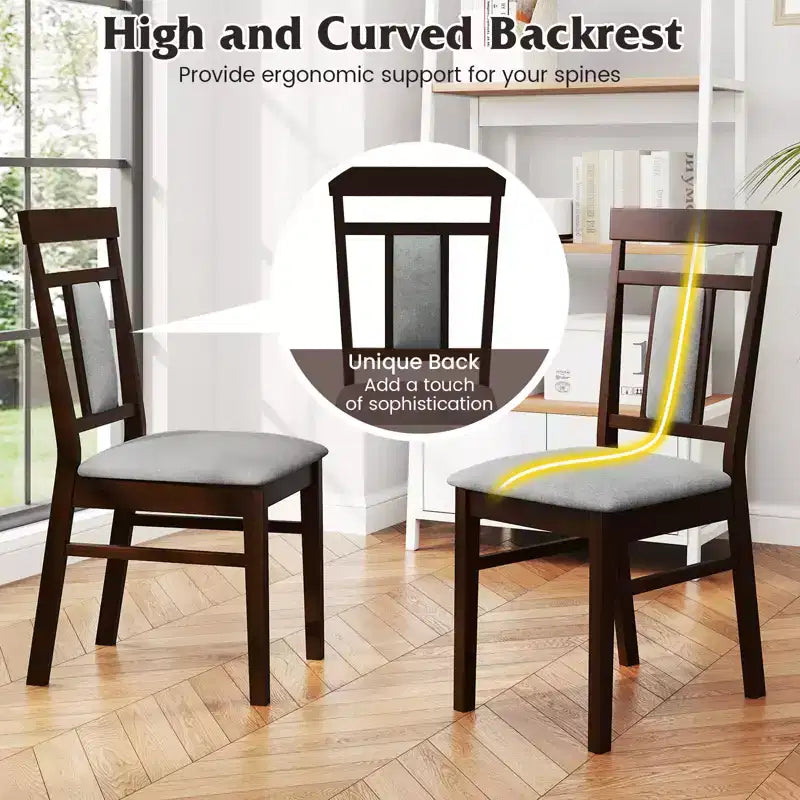 Ensemble de 4 chaises de salle à manger modernes avec assise et dossier rembourrés, pieds en bois d'hévéa