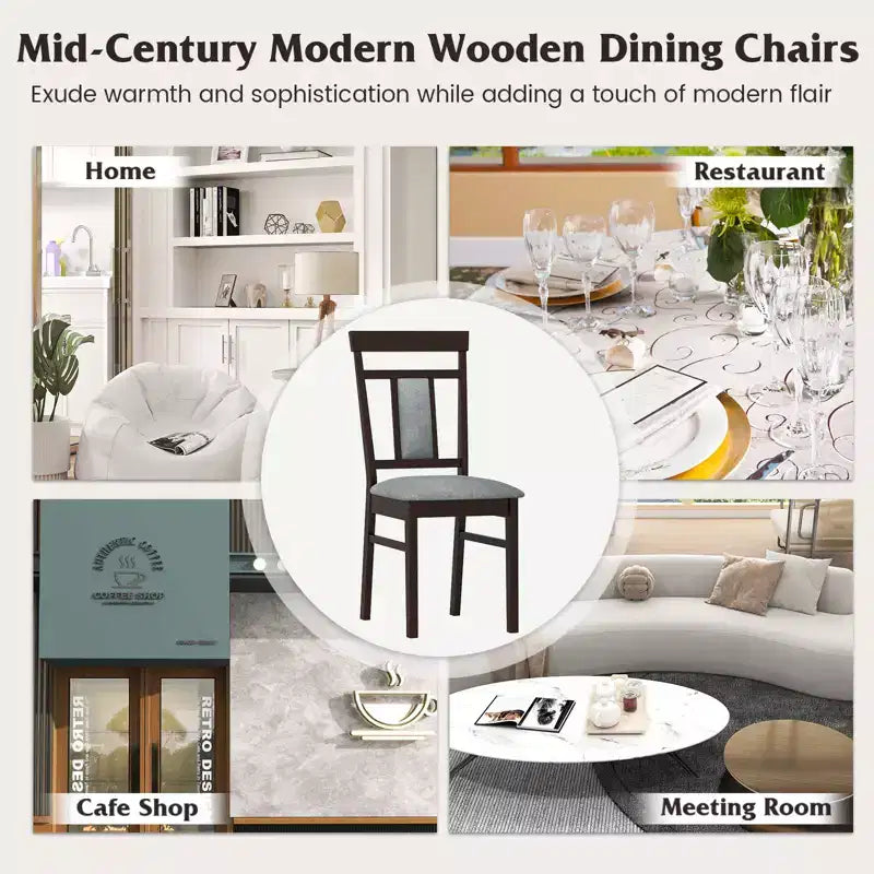 Ensemble de 4 chaises de salle à manger modernes avec assise et dossier rembourrés, pieds en bois d'hévéa
