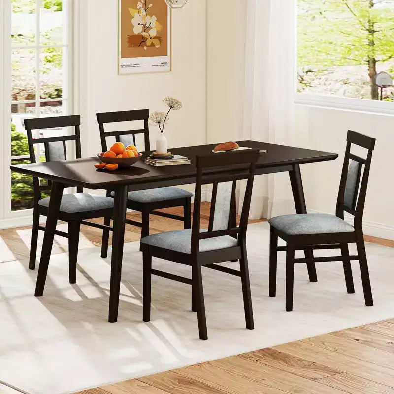 Ensemble de 4 chaises de salle à manger modernes avec assise et dossier rembourrés, pieds en bois d'hévéa