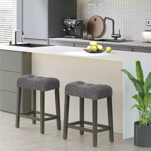 2 tabourets de bar à selle de 24 po avec repose-pieds et structure en bois d'hévéa pour îlot de cuisine