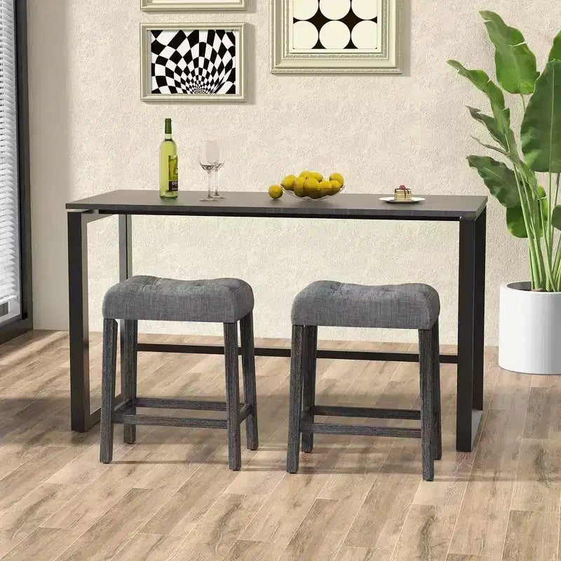 2 tabourets de bar à selle de 24 po avec repose-pieds et structure en bois d'hévéa pour îlot de cuisine