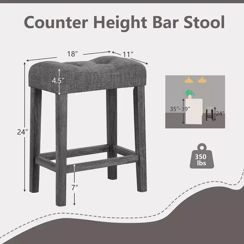 2 tabourets de bar à selle de 24 po avec repose-pieds et structure en bois d'hévéa pour îlot de cuisine