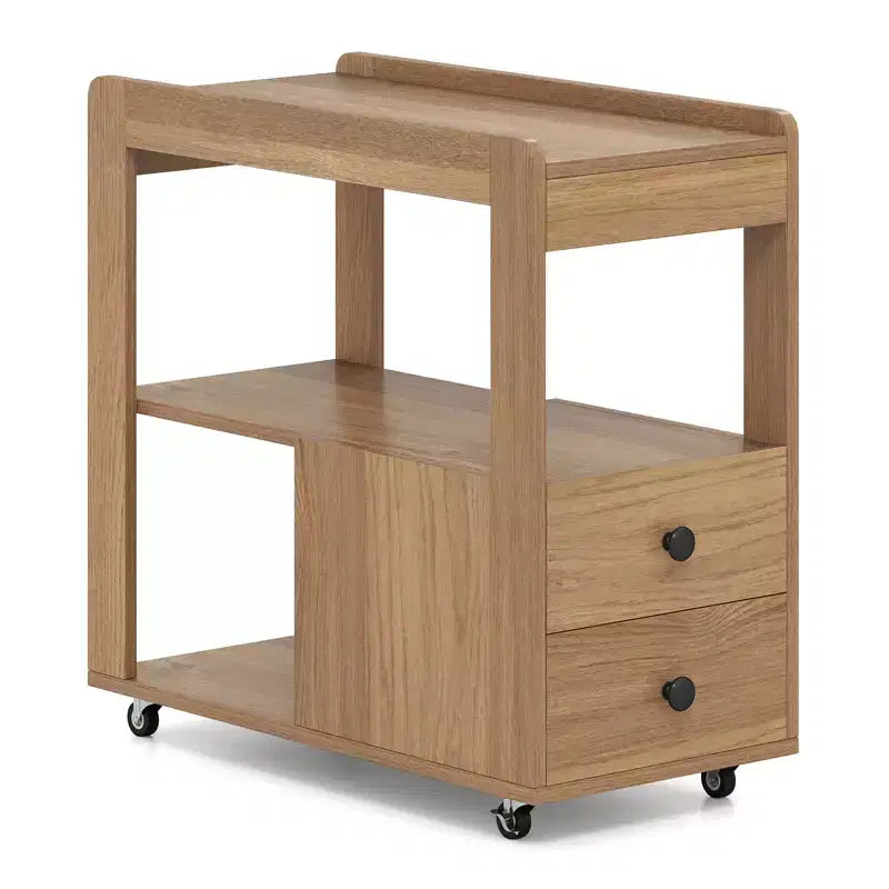 2 tables d'appoint étroites modernes à 2 tiroirs avec étagères ouvertes pour canapé et table de chevet