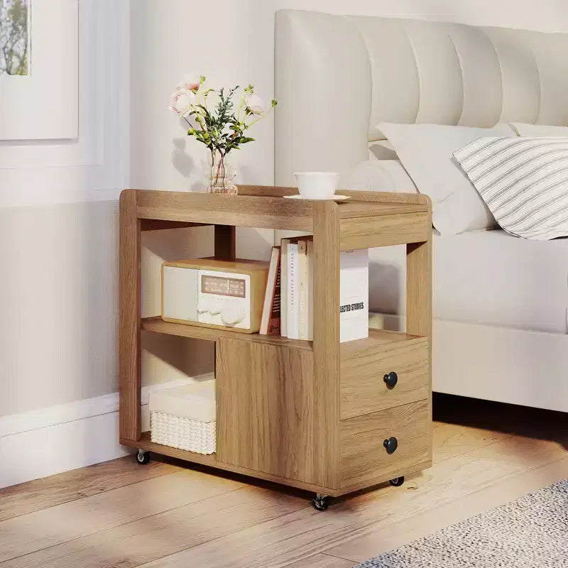 2 tables d'appoint étroites modernes à 2 tiroirs avec étagères ouvertes pour canapé et table de chevet