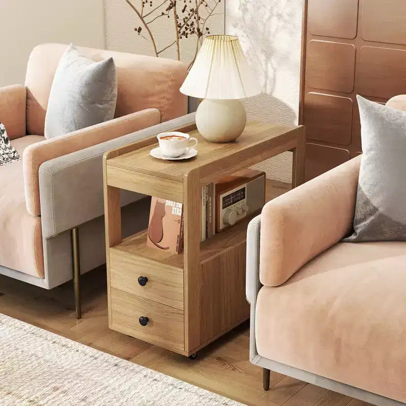 2 tables d'appoint étroites modernes à 2 tiroirs avec étagères ouvertes pour canapé et table de chevet