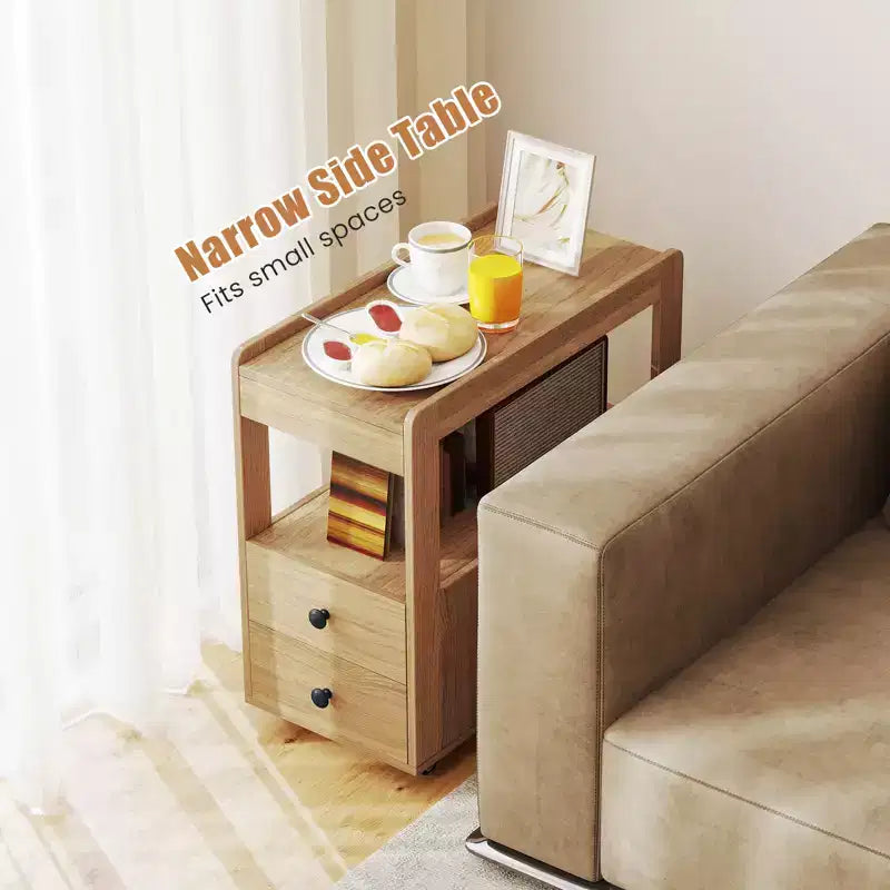 2 tables d'appoint étroites modernes à 2 tiroirs avec étagères ouvertes pour canapé et table de chevet