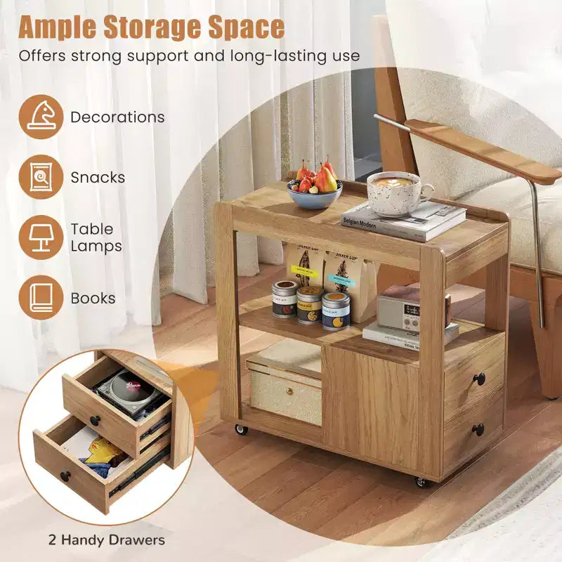 2 tables d'appoint étroites modernes à 2 tiroirs avec étagères ouvertes pour canapé et table de chevet