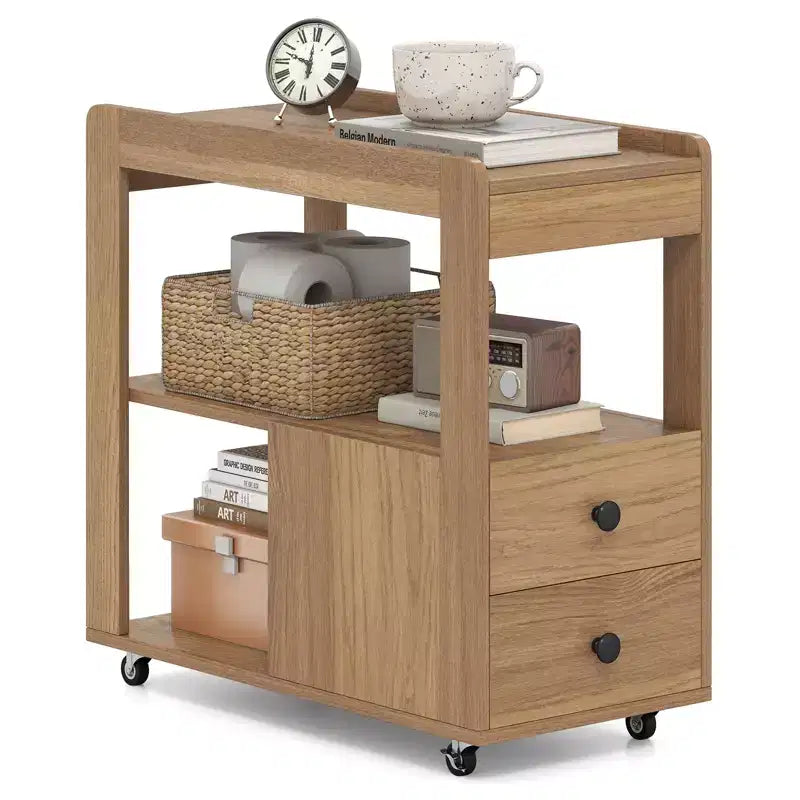 2 tables d'appoint étroites modernes à 2 tiroirs avec étagères ouvertes pour canapé et table de chevet