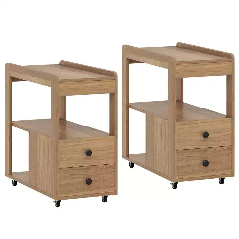 2 tables d'appoint étroites modernes à 2 tiroirs avec étagères ouvertes pour canapé et table de chevet