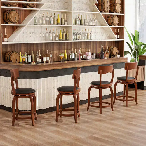Lot de 4 tabourets de bar pivotants 24 po avec cadre en bois d'hévéa, siège rembourré et repose-pieds