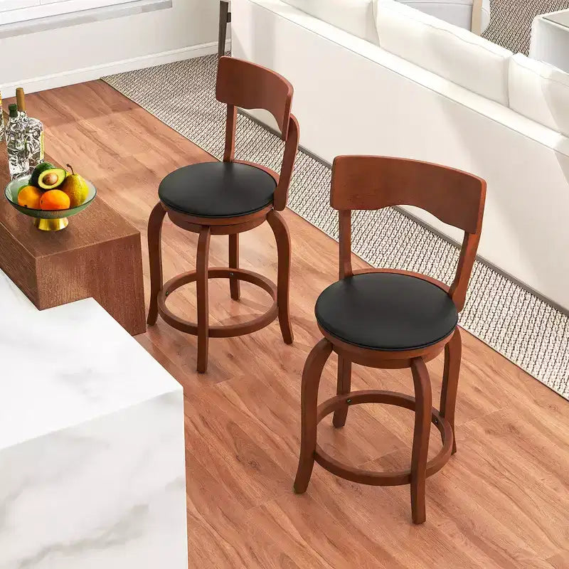 24 Swivel Bar Stools Set of 4 w/ Rubber Wood Frame Upholstered Seat Footrest
