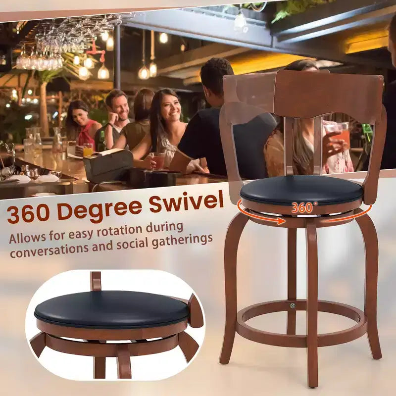 Lot de 4 tabourets de bar pivotants 24 po avec cadre en bois d'hévéa, siège rembourré et repose-pieds