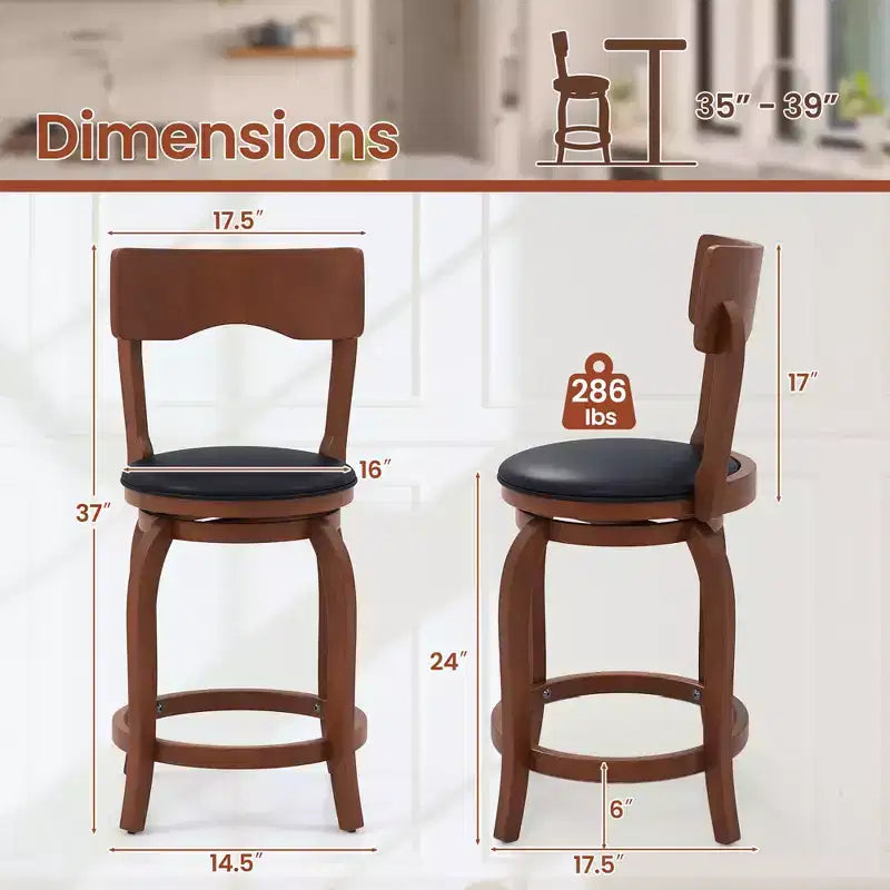 Lot de 4 tabourets de bar pivotants 24 po avec cadre en bois d'hévéa, siège rembourré et repose-pieds