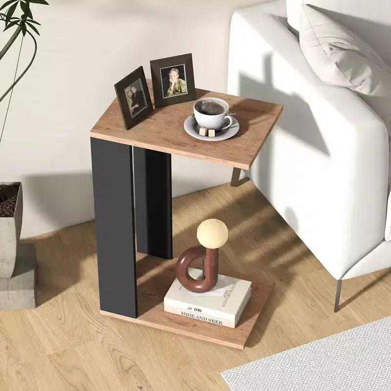 Table d'appoint en C à 2 niveaux avec roulettes universelles et étagère pour petits espaces - Lot de 2