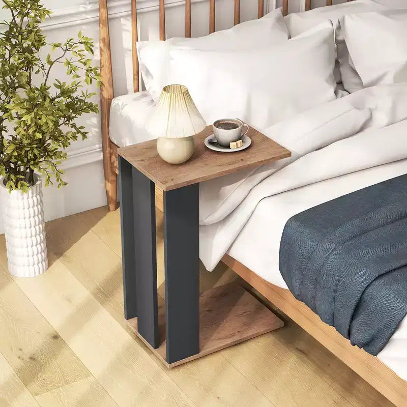 Table d'appoint en C à 2 niveaux avec roulettes universelles et étagère pour petits espaces - Lot de 2