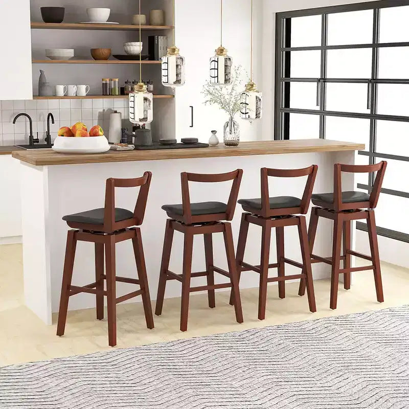 Swivel Bar Height Bar Stool Set of 4 30.5 Upholstered PU Leather Kitchen