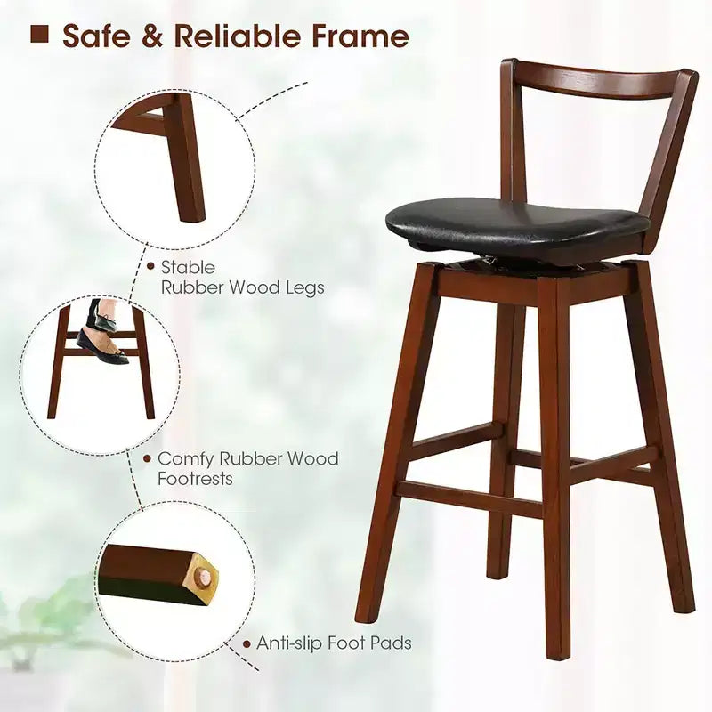 Tabourets de bar pivotants hauteur bar, lot de 4, 77,5 cm, rembourrés en cuir PU, pour cuisine