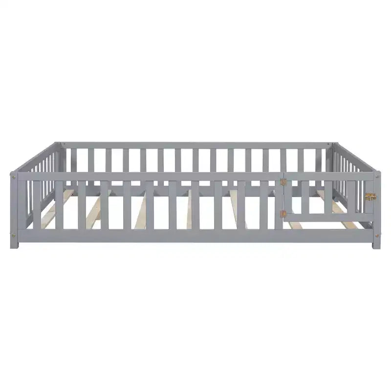 Lit au sol pleine grandeur pour tout-petits avec lattes de support et porte, lit Montessori moderne avec barrières pour chambre à coucher