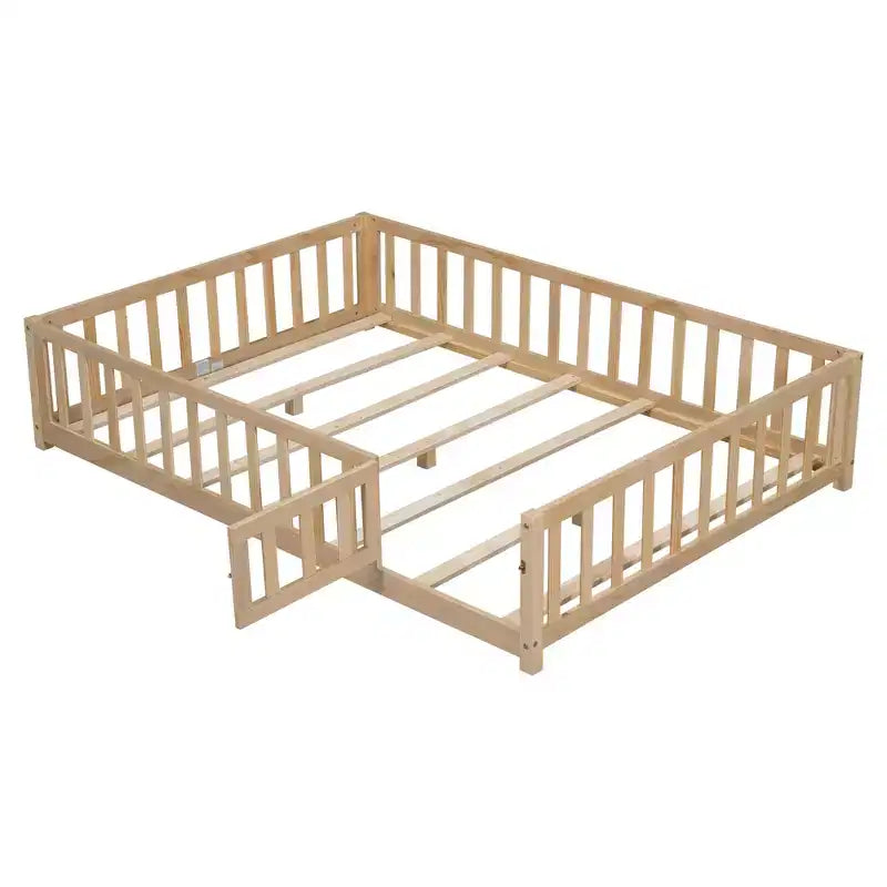 Lit au sol pleine grandeur pour tout-petits avec lattes de support et porte, lit Montessori moderne avec barrières pour chambre à coucher