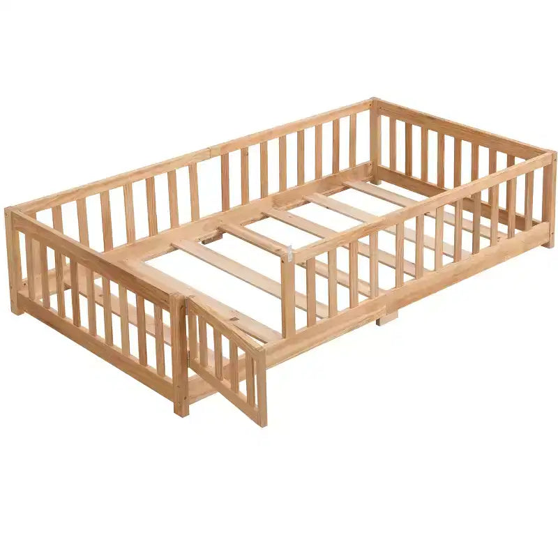 Lit au sol pour tout-petits de taille normale avec porte pour enfants, lit Montessori moderne en forme de maison avec clôture pour chambre à coucher