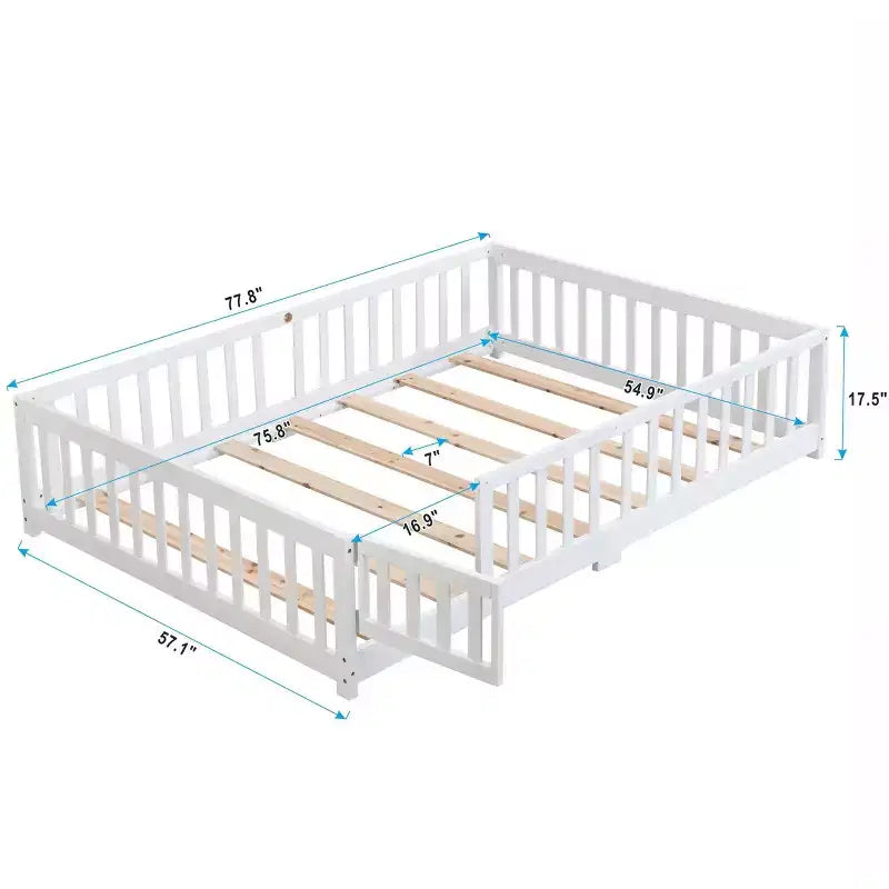 Lit au sol pour tout-petits de taille normale avec porte pour enfants, lit Montessori moderne en forme de maison avec clôture pour chambre à coucher