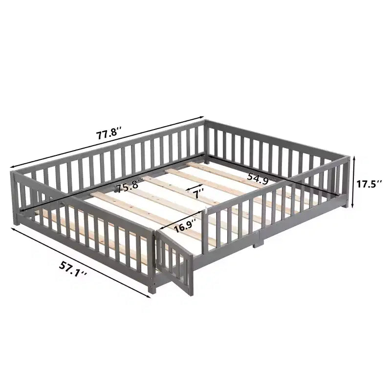Lit au sol pour tout-petits de taille normale avec porte pour enfants, lit Montessori moderne en forme de maison avec clôture pour chambre à coucher