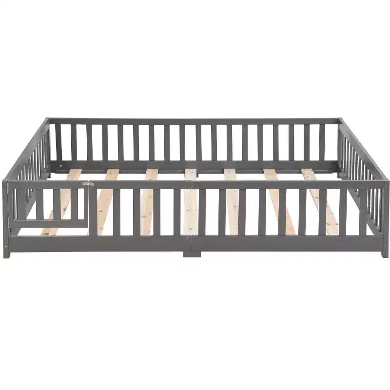 Lit au sol pour tout-petits de taille normale avec porte pour enfants, lit Montessori moderne en forme de maison avec clôture pour chambre à coucher