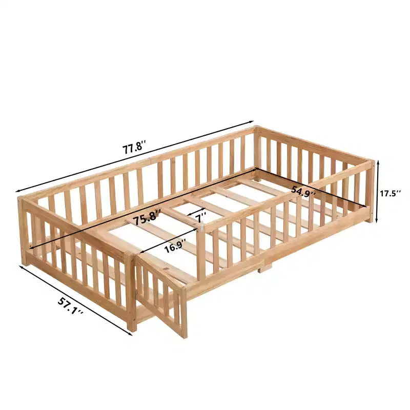 Lit au sol pour tout-petits de taille normale avec porte pour enfants, lit Montessori moderne en forme de maison avec clôture pour chambre à coucher