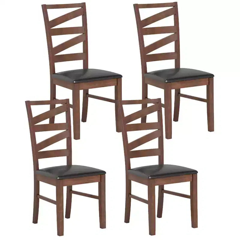 Lot de 2 chaises de salle à manger sans accoudoirs, pieds en bois d'hévéa, assise rembourrée en similicuir