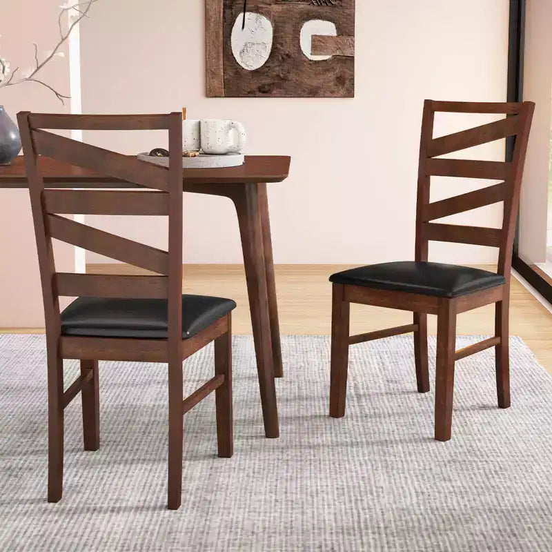 Lot de 2 chaises de salle à manger sans accoudoirs, pieds en bois d'hévéa, assise rembourrée en similicuir