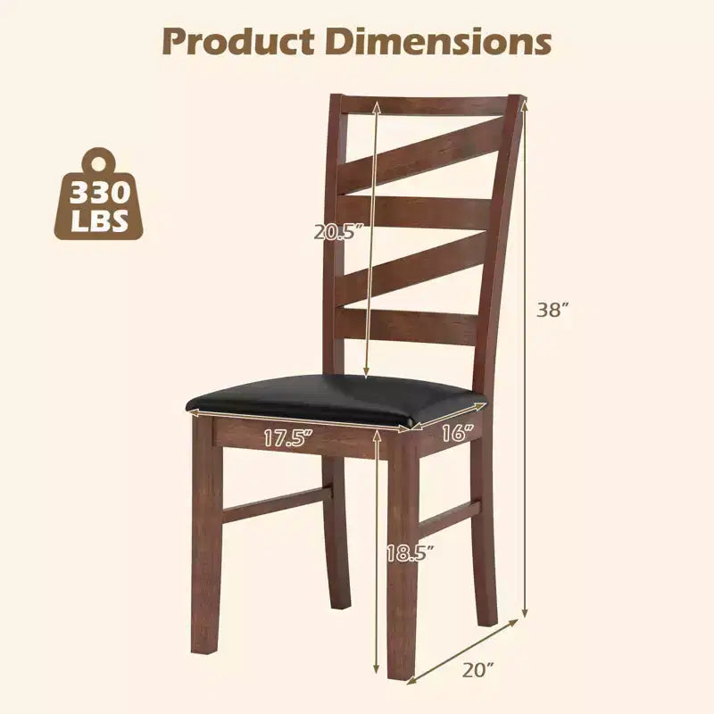Lot de 2 chaises de salle à manger sans accoudoirs, pieds en bois d'hévéa, assise rembourrée en similicuir