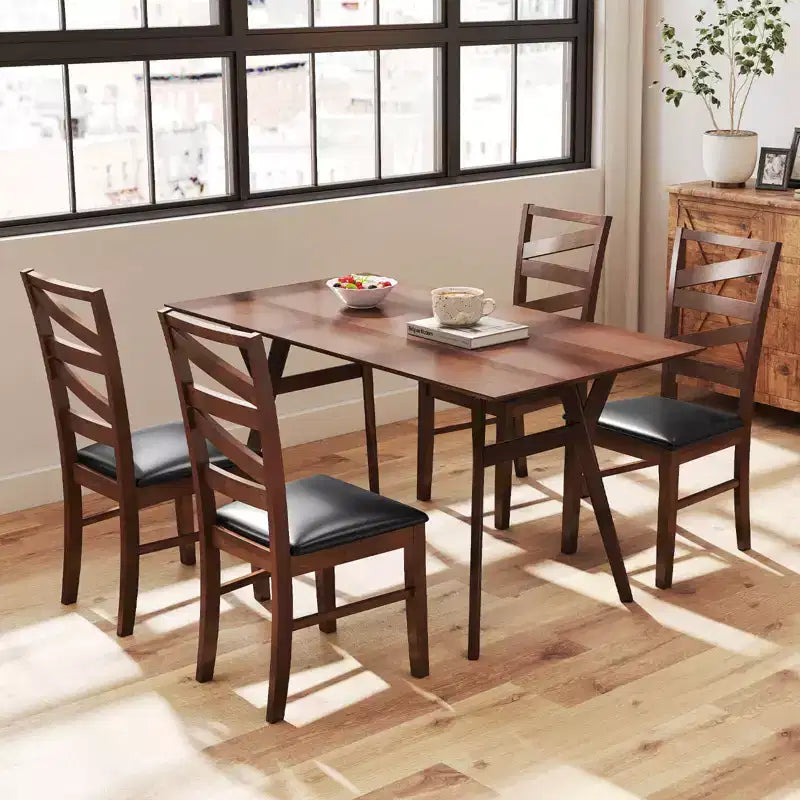 Lot de 2 chaises de salle à manger sans accoudoirs, pieds en bois d'hévéa, assise rembourrée en similicuir