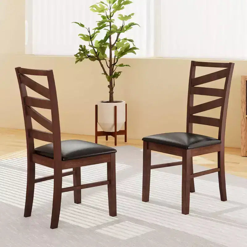 Lot de 2 chaises de salle à manger sans accoudoirs, pieds en bois d'hévéa, assise rembourrée en similicuir