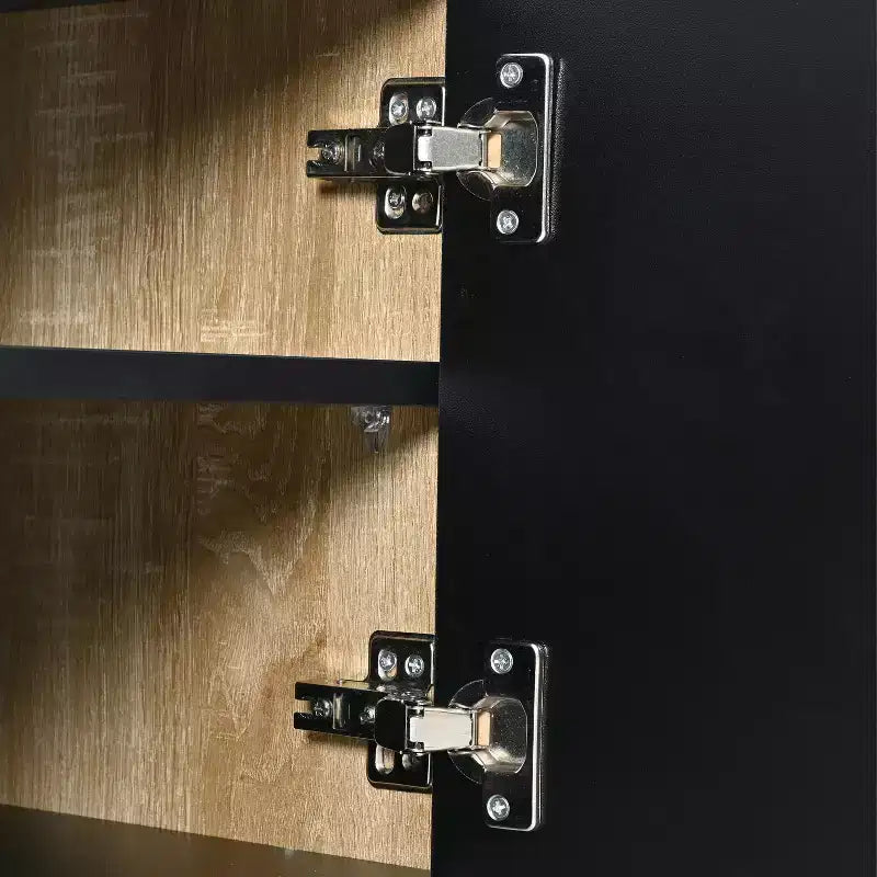 Meuble TV cannelé pour téléviseur de 80 pouces avec tiroirs de rangement, Meuble TV en bois, Meuble console média pour centre de divertissement avec pieds en bois doré