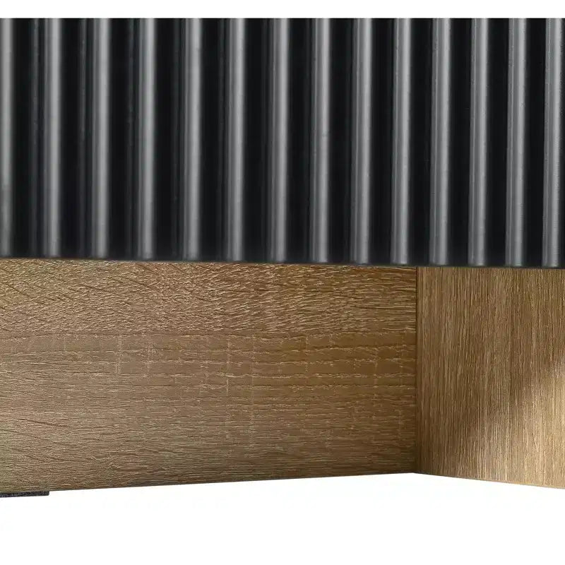 Meuble TV cannelé pour téléviseur de 80 pouces avec tiroirs de rangement, Meuble TV en bois, Meuble console média pour centre de divertissement avec pieds en bois doré