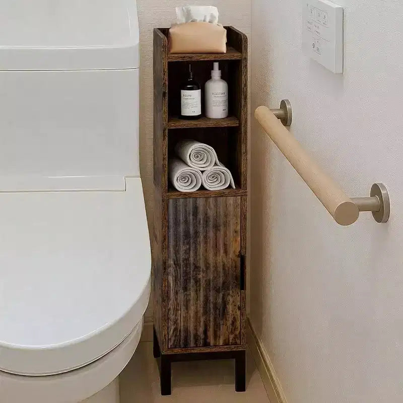 Meuble de Rangement d'Angle Étroit pour Petites Salles de Bain avec Porte et Étagères