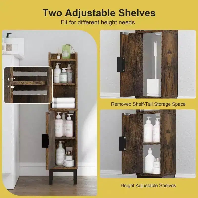 Meuble de Rangement d'Angle Étroit pour Petites Salles de Bain avec Porte et Étagères