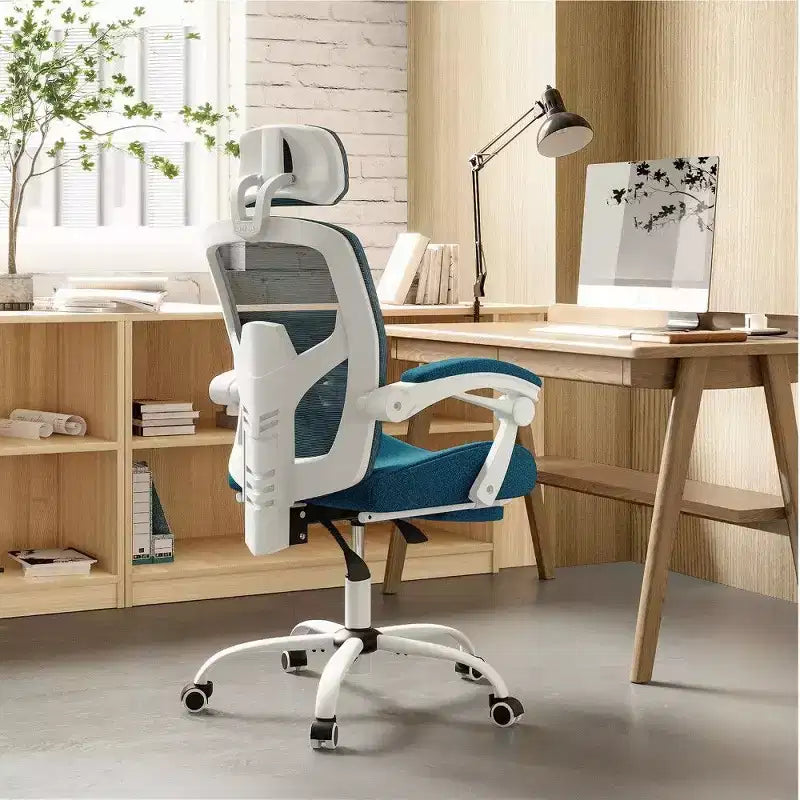 Chaise de bureau ergonomique avec repose-pieds, chaise de bureau en maille à dossier haut avec appui-tête réglable et support lombaire pour bureau à domicile, capacité de 125 kg
