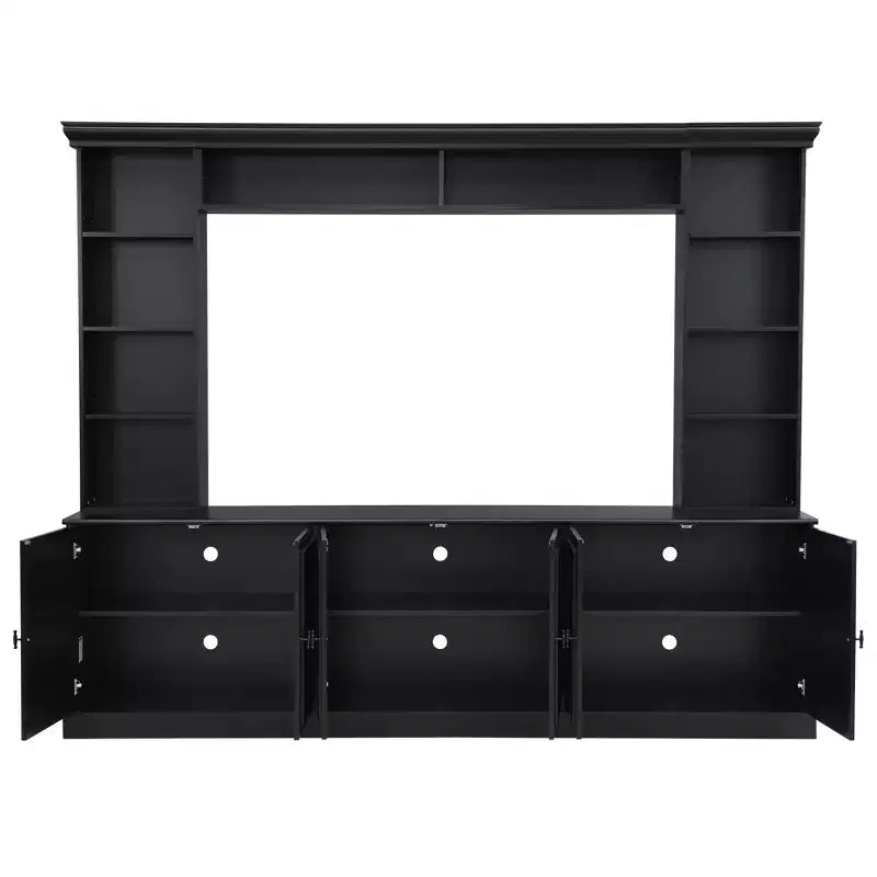 Meuble TV mural avec bibliothèque pour téléviseur 70", console multimédia avec pont, meuble TV avec étagère réglable