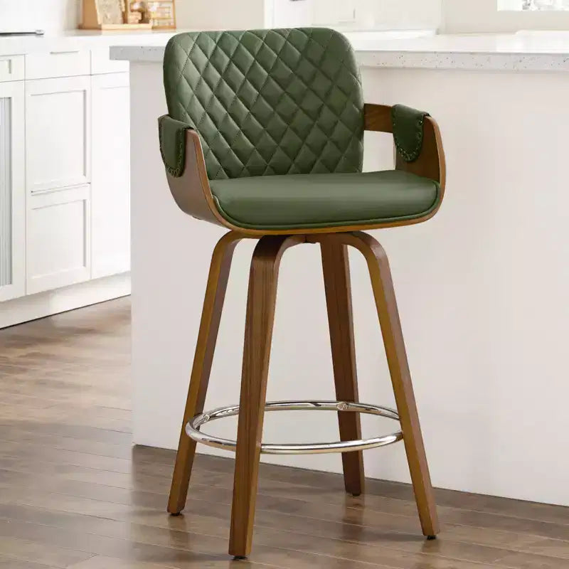 Bekrvio 26 Swivel Counter Height Bar Stools Set of 1/2/3/4,Modern Faux Leather Upholstered with Back & Arm, Wood Legs, Bar Chairs for Kitchen Island